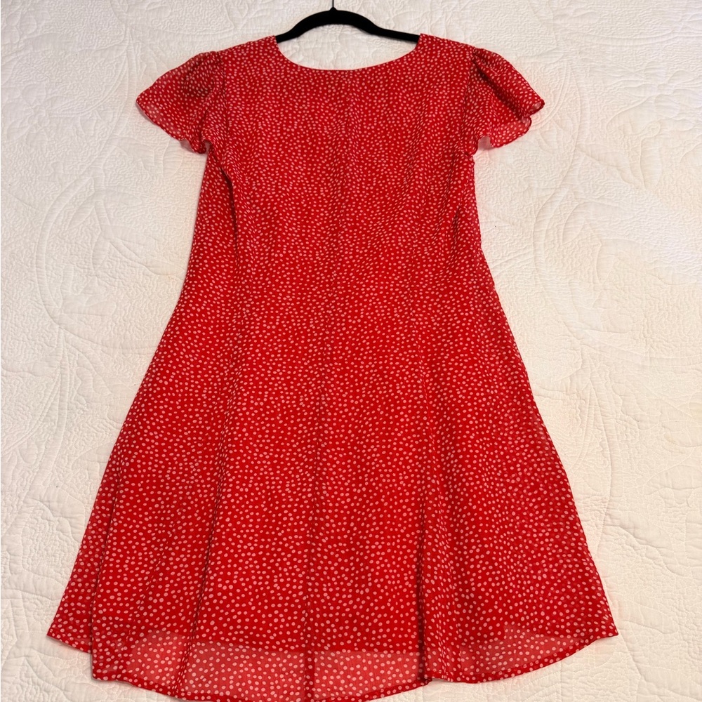 Aqua Red V‑Neck Button‑Front Midi Dress with White Dot Print - Picture 3 of 4